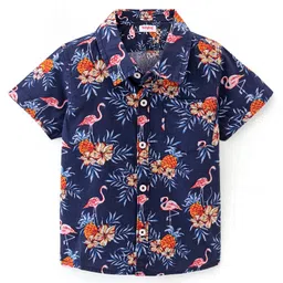 Babyhug Cotton Woven Half Sleeves  Floral Printed Shirt - Blue-picture-15
