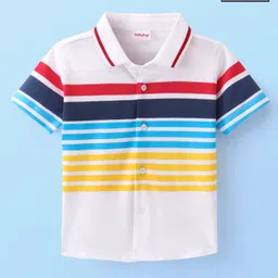 Babyhug Cotton Woven Half Sleeves Shirt with Ribbed Collar & Striped Print - Multicolor-picture-27