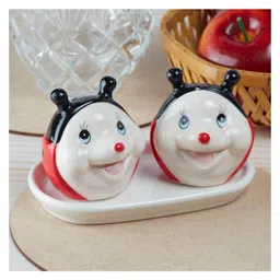 Kookee Ceramic Salt and Pepper Set with tray, Lady Bug Design, Red Black (8568)-picture-23