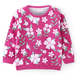 Babyhug Cotton Knit Full Sleeves Sweatshirt with Floral Print - Dark Pink-picture-22