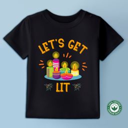 BLUSHES Diwali Theme 100% Cotton Half Sleeves Lets Get Lit Text Printed Tee - Black-picture-29