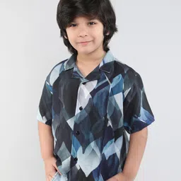 Taffykids Half Sleeves Abstract Printed Oversized Shirt - Blue & Multi Colour image 1