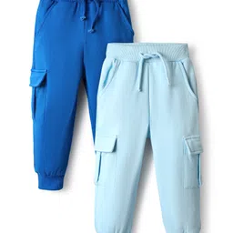 Bonfino 100% Cotton Fleece Knit Full Length Solid Trackpants with Cargo Pocket Pack of 2 - Royal Blue & Sky Blue-picture-15