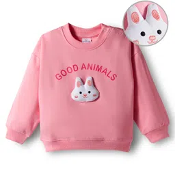 Mark & Mia Terry Knit Full Sleeves Oversized Sweatshirt With Bunny Applique - Pink-picture-35