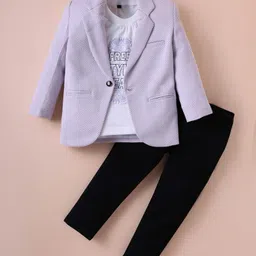Dapper Dudes Half Sleeves Typography Printed Tee & Pant With Blazer - Lilac-picture-22