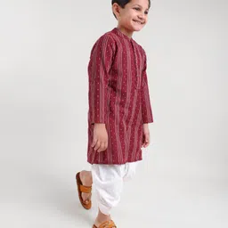Babyhug Three Fourth Sleeve Handloom Stripe Kurta With Dobby Dhoti- MaroonBabyhug Three Fourth Sleeve Handloom Stripe Kurta With Dobby Dhoti- Maroon image 2