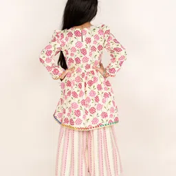 M'andy Full Sleeves Floral Printed Kurta Palazzo Set - Off White image 3