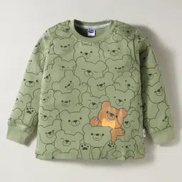 Teddy Interlock Knit Full Sleeves T-Shirt & Joggers Set with Teddy Print - Olive Green image 2