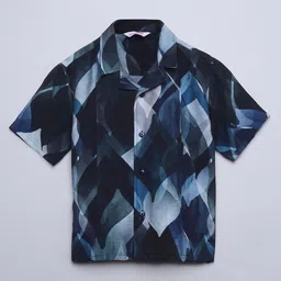 Taffykids Half Sleeves Abstract Printed Oversized Shirt - Blue & Multi Colour image 4