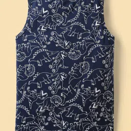 honeyhap HoneyhapPremium Cotton Elastane Knit Sleeveless Vests With Bio Finish & Dino Print Pack of 3 - Navy Peony Bright White & Baltic Sea image 3