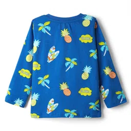 Babyhug Cotton Knit Full Sleeves Co-Ord Night Suit With Tropical Theme Print - Blue image 3