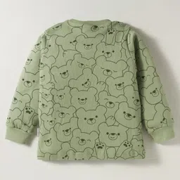 Teddy Interlock Knit Full Sleeves T-Shirt & Joggers Set with Teddy Print - Olive Green image 3