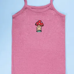 Kiddopanti Cotton Knit Pack Of 3 Sleeveless Cherry & Rainbow Printed Camisoles - Neon Pink Melange & Off White image 4