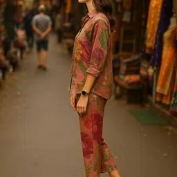 LookMark Women Printed Shirt Collar Straight Co-Ords Set image 2