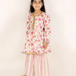 M'andy Full Sleeves Floral Printed Kurta Palazzo Set - Off White image 5