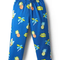 Babyhug Cotton Knit Full Sleeves Co-Ord Night Suit With Tropical Theme Print - Blue image 4