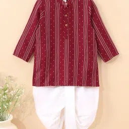 Babyhug Three Fourth Sleeve Handloom Stripe Kurta With Dobby Dhoti- MaroonBabyhug Three Fourth Sleeve Handloom Stripe Kurta With Dobby Dhoti- Maroon image 5