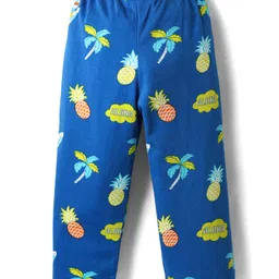 Babyhug Cotton Knit Full Sleeves Co-Ord Night Suit With Tropical Theme Print - Blue image 5