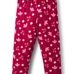 Babyhug Cotton Knit Full Sleeves Co-ords Night Suit With Floral Print - Maroon image 5