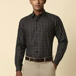 Allen Solly Black Cotton Slim Fit Checks Shirt-picture-23