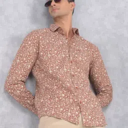 Crimsoune Club Brown Cotton Slim fit Floral Shirts-image-34