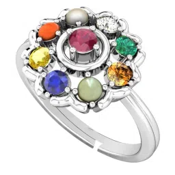 Clara Navratna Stone Nine Gems 92.5 Sterling Silver Ring image 2