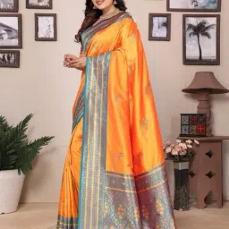 Elora Orange Zari Saree With Unstitched Blouse-picture-10