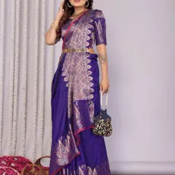 Elora Royal Blue Zari Saree With Unstitched Blouse image 3
