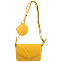 Mochi Yellow Synthetic Textured Sling Handbag-picture-28