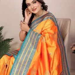 Elora Orange Zari Saree With Unstitched Blouse image 4