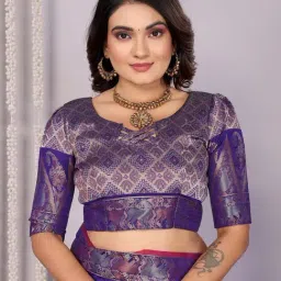 Elora Royal Blue Zari Saree With Unstitched Blouse image 5