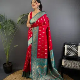 Elora Red Paisley Saree With Unstitched Blouse image 5