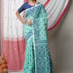 Unnati Silks Green Cotton Woven Saree With Unstitched Blouse-picture-18