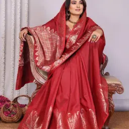 Elora Red Zari Saree With Unstitched Blouse image 3