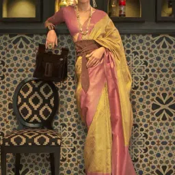 Saree Mall Mustard & Pink Silk Woven Saree With Unstitched Blouse-picture-34