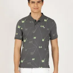 Wrangler Grey Cotton Regular Fit Printed Polo T-Shirt-image-28