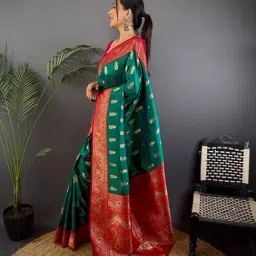 Elora Rama Green Paisley Saree With Unstitched Blouse image 1