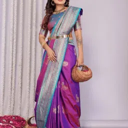 Elora Pink Zari Saree With Unstitched Blouse image 3