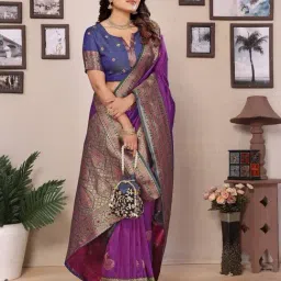 Elora Magenta Zari Saree With Unstitched Blouse image 3