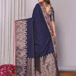 Elora Navy Blue Zari Saree With Unstitched Blouse image 2