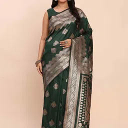 HERE&NOW Woven Design Zari Silk Blend Handloom Banarasi Saree-picture-20