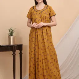 Sweet Dreams Yellow Cotton Regular Fit Night Dress-image-14