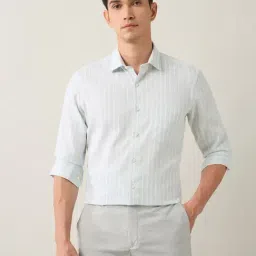 Arrow Green Cotton Slim Fit Striped Shirt-picture-27