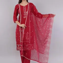 JIDI FASHION Women Floral Embroidered Kurta with Trousers & Dupatta-picture-14