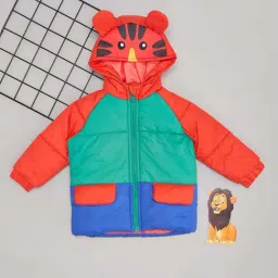 Pantaloons Baby Boys Spectra Green & Orange Color Block Full Sleeves Coats & Jackets-image-1