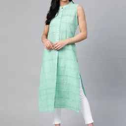 Jompers Green Cotton Woven Pattern Straight Kurta image 1