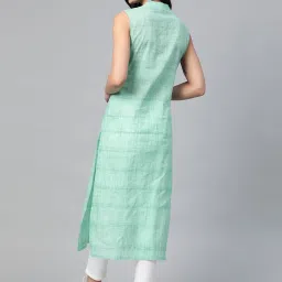 Jompers Green Cotton Woven Pattern Straight Kurta image 2