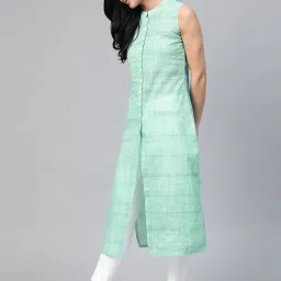 Jompers Green Cotton Woven Pattern Straight Kurta image 3