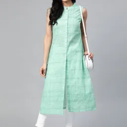 Jompers Green Cotton Woven Pattern Straight Kurta image 4