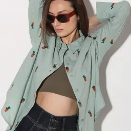 Vero Moda Sage Green Cotton Embroidered Shirt-picture-27